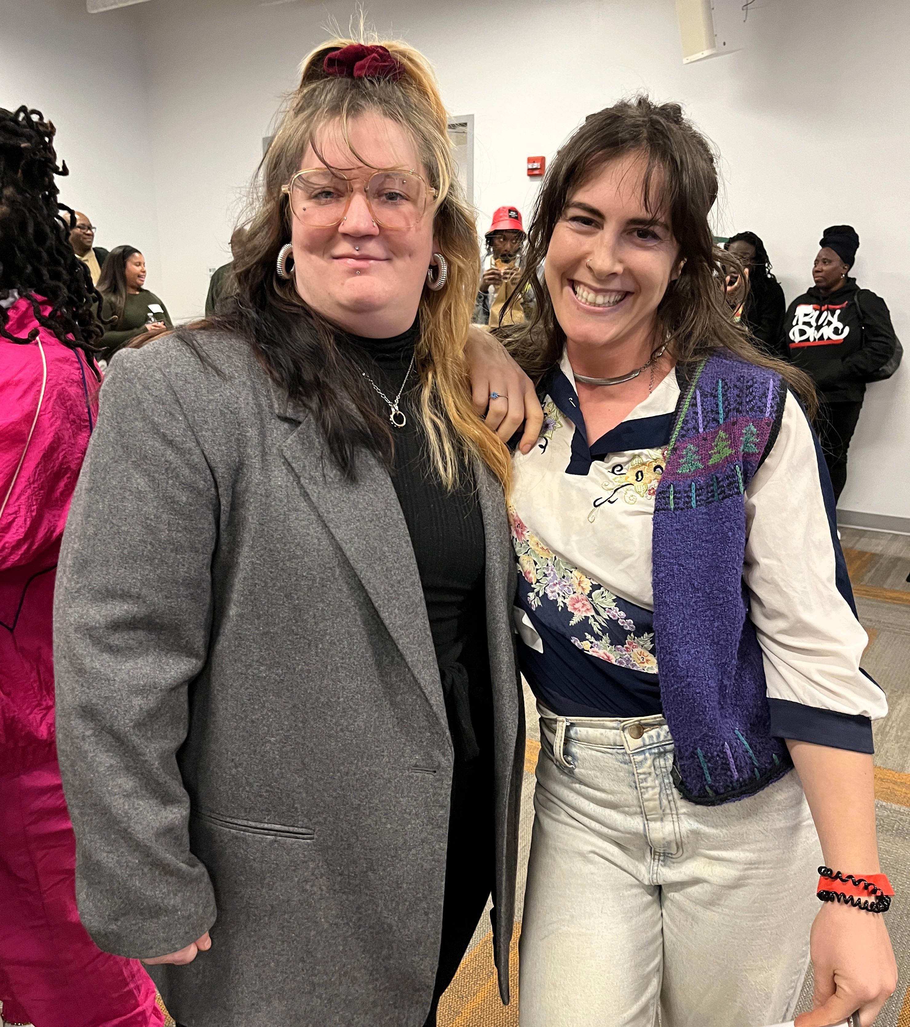 Two staff members at the retreat and holiday party