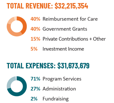 Financials graphic that shows Total Revenue: $32,215,354 and Total Expenses: $31,673,679