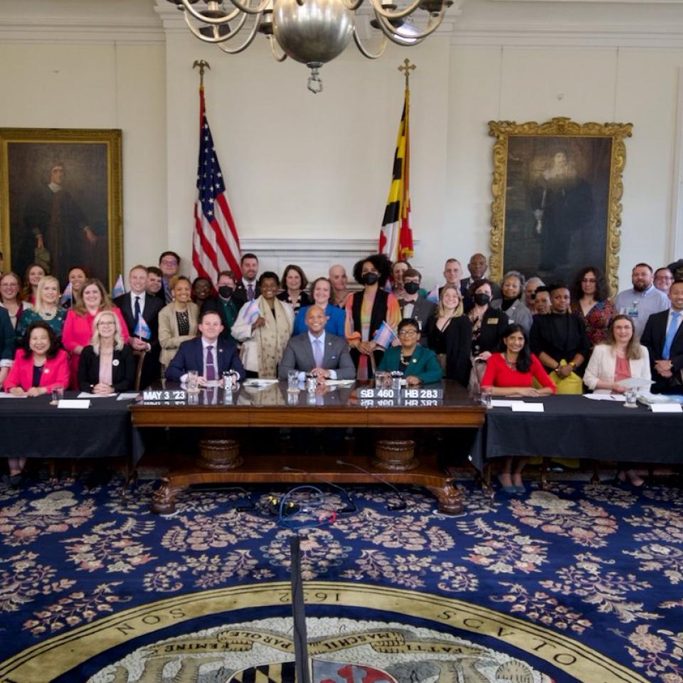 The Trans Health Equity Act bill signing; Governor Moore is joined by advocates, including members of the Trans Rights Advocacy Coalition