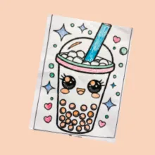 Coloring book illustration of bubble tea